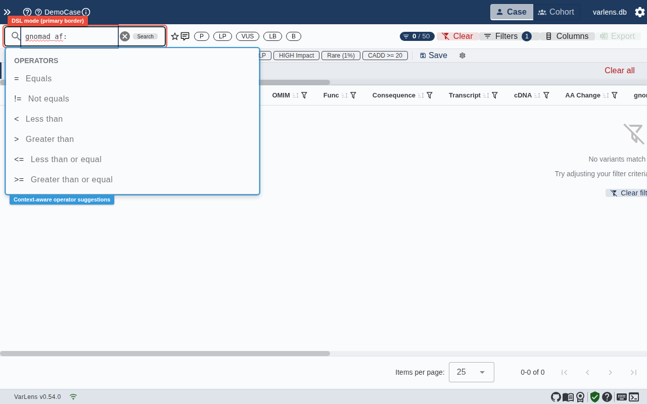 DSL autocomplete showing operator suggestions